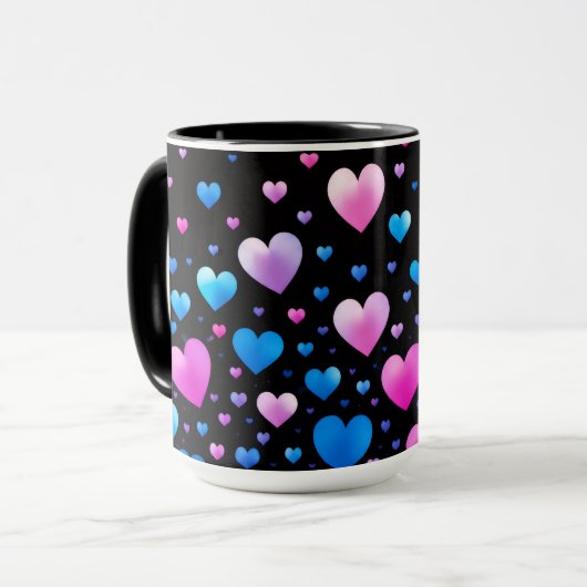 Pink & Blue Glowing Hearts マグカップ (正面左)