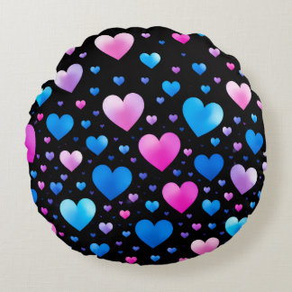 Pink & Blue Glowing Hearts ラウンドクッション