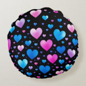 Pink & Blue Glowing Hearts ラウンドクッション (裏面)
