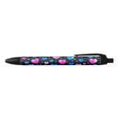 Pink & Blue Glowing Hearts 黒ボールペン (トップ)