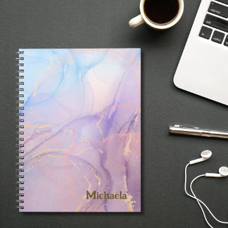 Pink Blue Gold Glitter Marble Name ノートブック