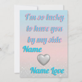 Pink Blue Gradient 3D Silver Hearts Valentine Card シーズンカード