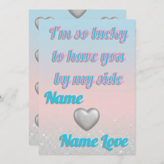 Pink Blue Gradient 3D Silver Hearts Valentine Card シーズンカード
