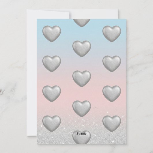 Pink Blue Gradient 3D Silver Hearts Valentine Card シーズンカード (裏面)