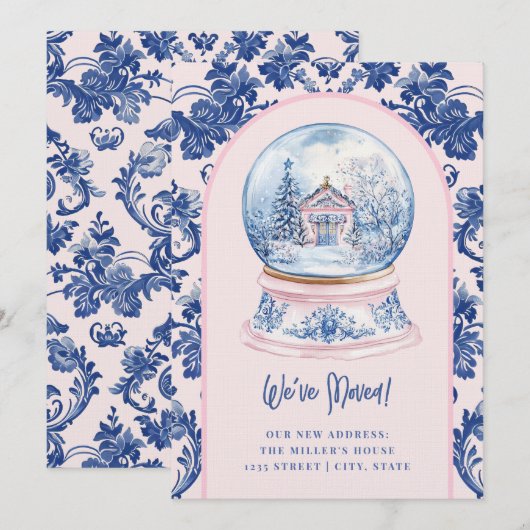 Pink & Blue Grandmillenial Change of Address 招待状 (正面/裏面)