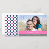 Pink Blue Gray日付のフォトカ結婚ードを保存 セーブザデート (正面/裏面)