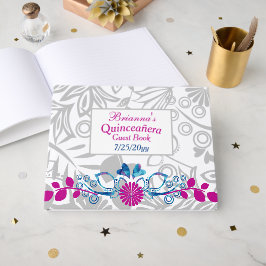 Pink, Blue, Gray Quinceañera Guest Book ゲストブック