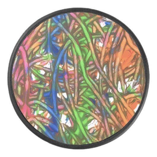 Pink, Blue, Green, Orange, Marble Artwork アイスホッケーパック (正面)