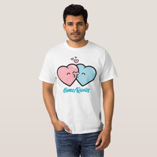 Pink & Blue Hearts Kiss Tシャツ (正面フル)
