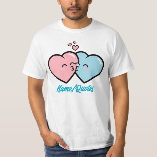 Pink & Blue Hearts Kiss Tシャツ (正面)