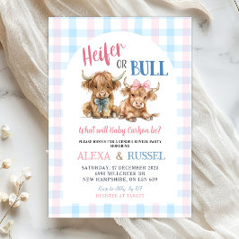 Pink Blue Heifer Bull Gender Reveal Invitation 招待状