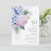  Pink Blue Hydrangeas 50th Birthday Card Request  招待状 (スタンド正面)