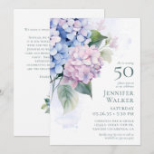  Pink Blue Hydrangeas 50th Birthday Card Request  招待状 (正面/裏面)