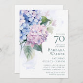 Pink Blue Hydrangeas 70th Birthday Card Request 招待状 (正面/裏面)