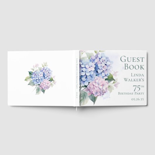Pink Blue Hydrangeas 75th Birthday  ゲストブック (全面)