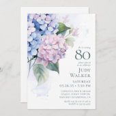  Pink Blue Hydrangeas 80th Birthday Card Request  招待状 (正面/裏面)