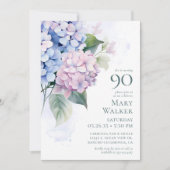  Pink Blue Hydrangeas 90th Birthday Card Request  招待状 (正面)