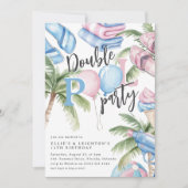 Pink & Blue Kids Birthday Double Pool Party  招待状 (正面)