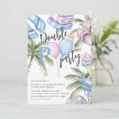 Pink & Blue Kids Birthday Double Pool Party  招待状 (スタンド正面)