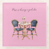 Pink Blue Paris Table Baguettes ガラスコースター (正面)