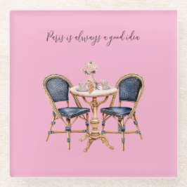 Pink Blue Paris Table Baguettes ガラスコースター