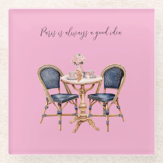 Pink Blue Paris Table Baguettes ガラスコースター (正面)