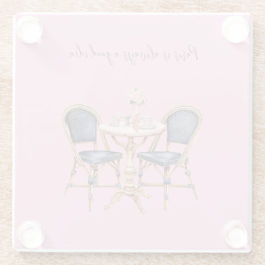 Pink Blue Paris Table Baguettes ガラスコースター (裏面)