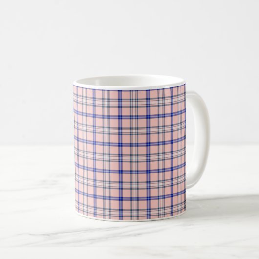 Pink Blue Plaid Classic Pattern Retro コーヒーマグカップ (正面右)