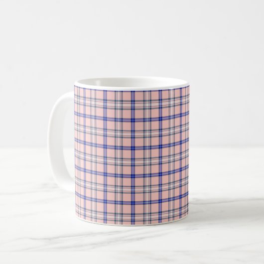 Pink Blue Plaid Classic Pattern Retro コーヒーマグカップ (正面左)