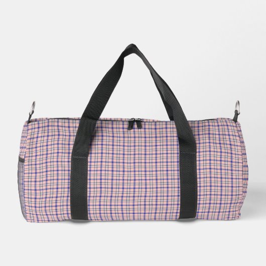 Pink Blue Plaid Classic Pattern Retro ダッフルバッグ (裏面)