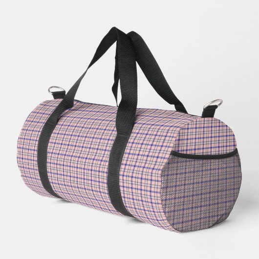 Pink Blue Plaid Classic Pattern Retro ダッフルバッグ (右コーナー)