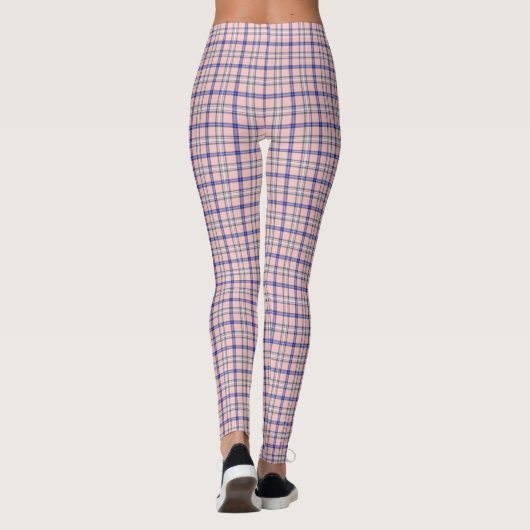 Pink Blue Plaid Classic Pattern Retro レギンス (裏面)