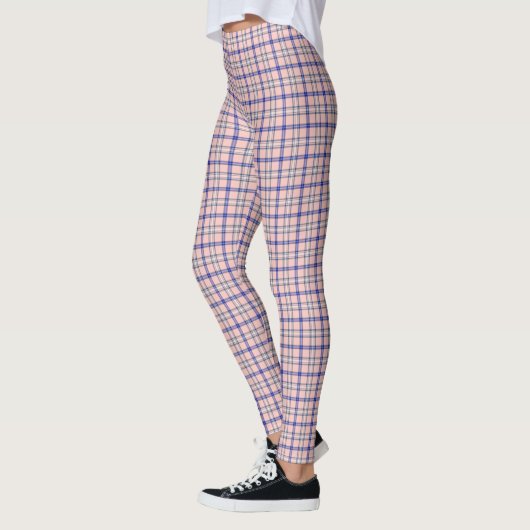 Pink Blue Plaid Classic Pattern Retro レギンス (左)