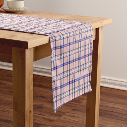 Pink Blue Plaid Classic Pattern Retro Table Runner ショートテーブルランナー (インサイチュ)