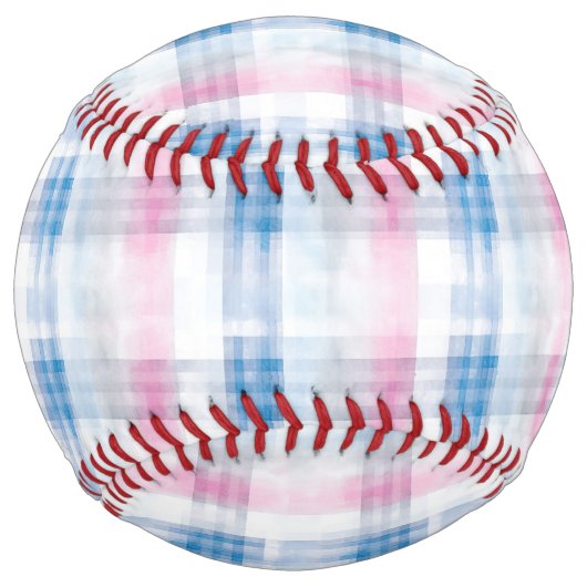 Pink Blue Plaid Stripes ソフトボール (裏面)