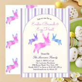 Pink Blue Purple Cute Bunny Easter Brunch Egg Hunt 招待状