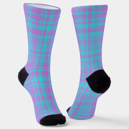 Pink Blue Purple Plaid Pattern ソックス (傾斜あり)