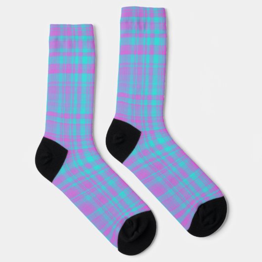 Pink Blue Purple Plaid Pattern ソックス (右)