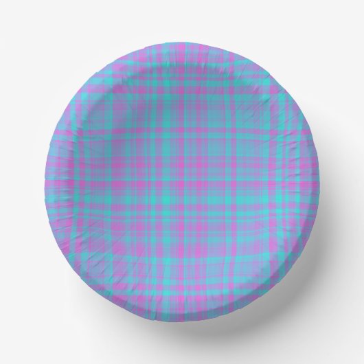 Pink Blue Purple Plaid Pattern ペーパーボウル (正面)