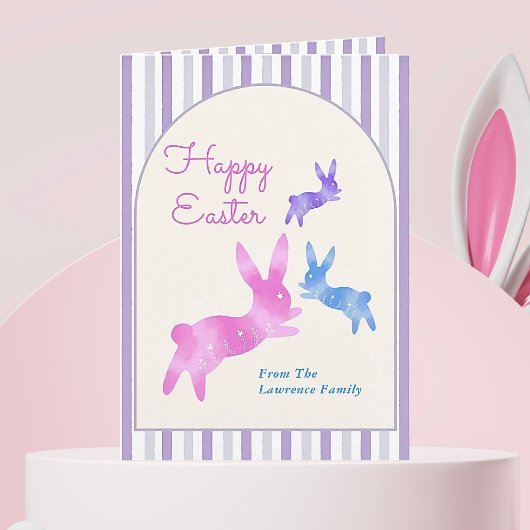 Pink Blue Purple Watercolor Bunny Custom Easter   シーズンカード
