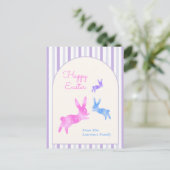 Pink Blue Purple Watercolor Cute Bunny Easter  シーズンポストカード (スタンド正面)