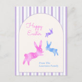 Pink Blue Purple Watercolor Cute Bunny Easter  シーズンポストカード (正面)