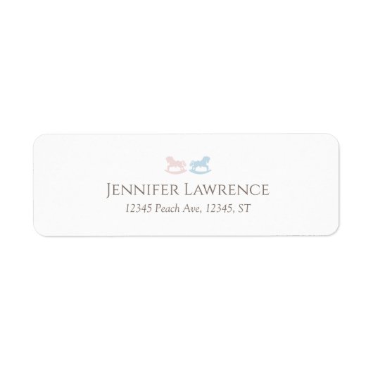 Pink Blue rocking horse Address Labels ラベル (正面)