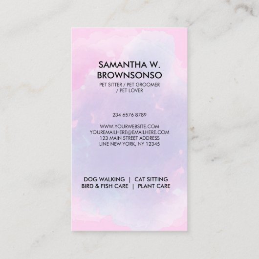 Pink Blue Shower Bubble Pet Groomer Cat Dog 名刺 (裏面)