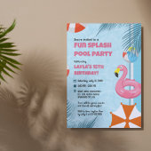 Pink & Blue Splash Pool Party Birthday Invitation 招待状