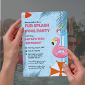 Pink & Blue Splash Pool Party Birthday Invitation 招待状