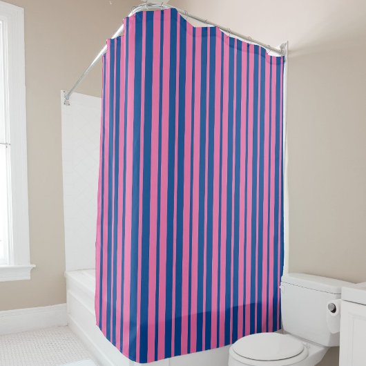 Pink Blue Stylish Stripes Pattern Design  シャワーカーテン
