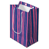 Pink Blue Stylish Stripes Pattern Design  ミディアムペーパーバッグ (正面アングル)
