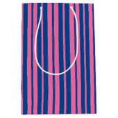 Pink Blue Stylish Stripes Pattern Design  ミディアムペーパーバッグ (正面)
