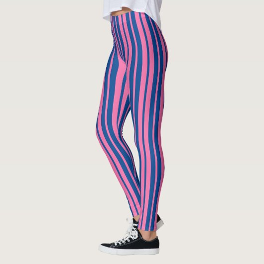 Pink Blue Stylish Stripes Pattern Design  レギンス (左)